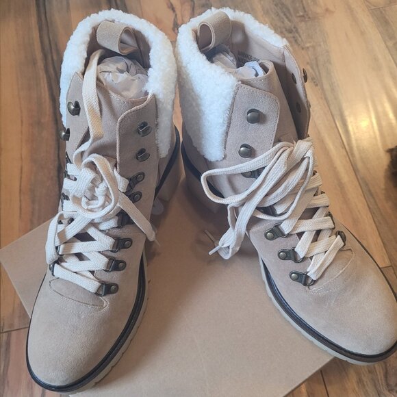M.I.I.M Monroe Lace-up Ankle Boots w/Shearling Cuff, NIB, 8.5, Taupe, SO ADORBS! - Picture 1 of 7